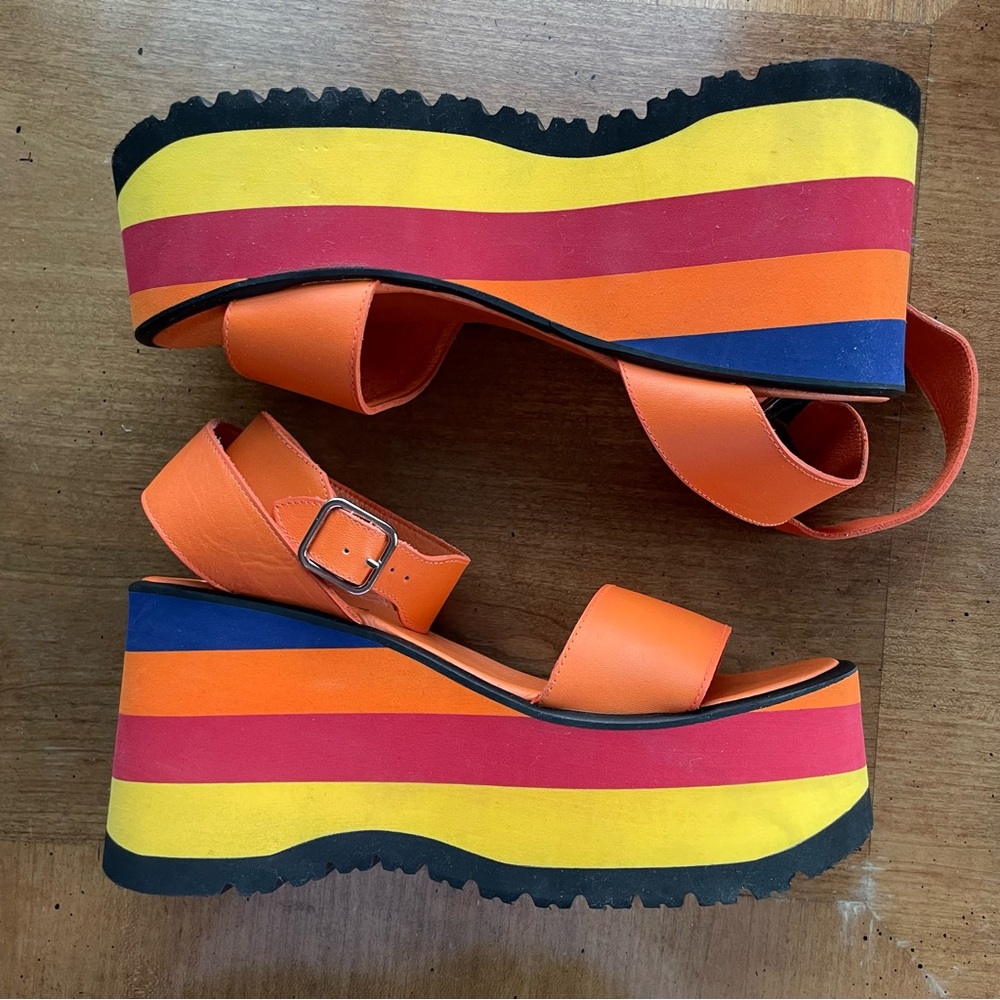 Free People Parris Platform Orange Multicolor Platform Sandals US 9-9.5 EU 40 - Picture 6 of 12